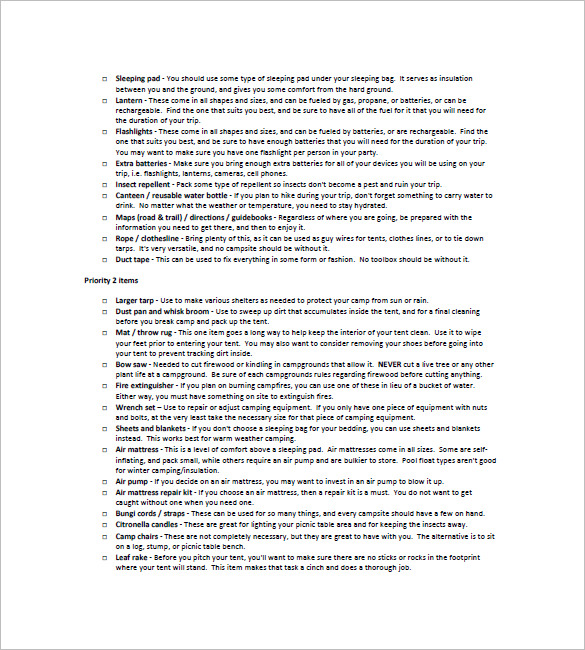 camping packing list