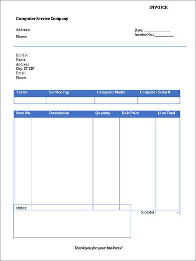 Computer Service Invoice Template