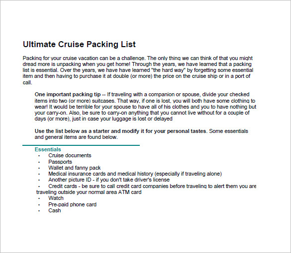 cruise packing list