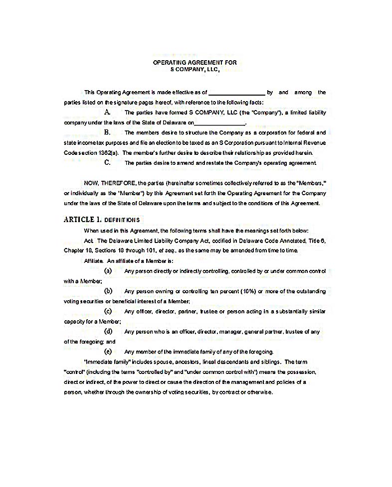 free llc operating agreement