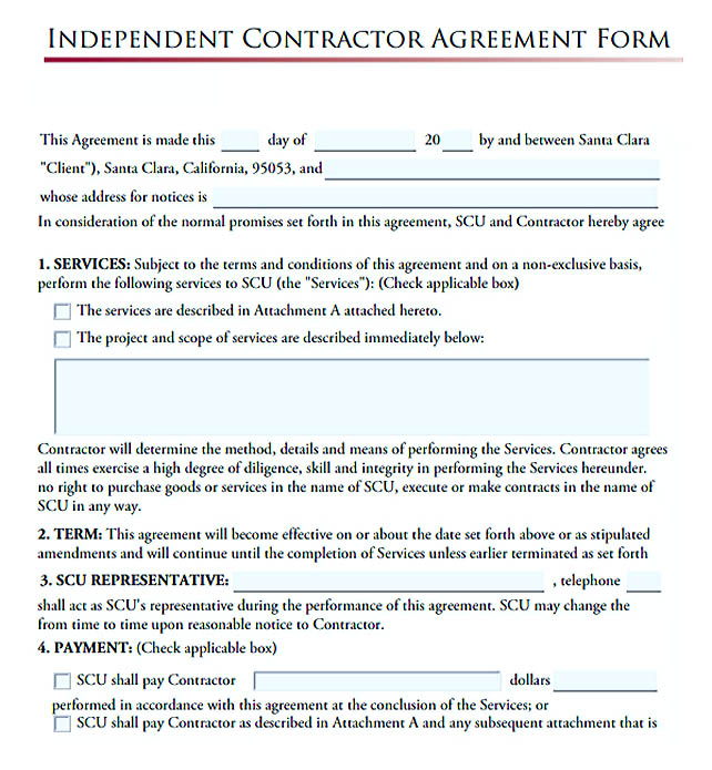 independent contractor agreement form