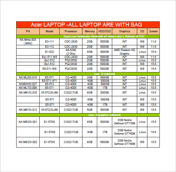 laptop price list