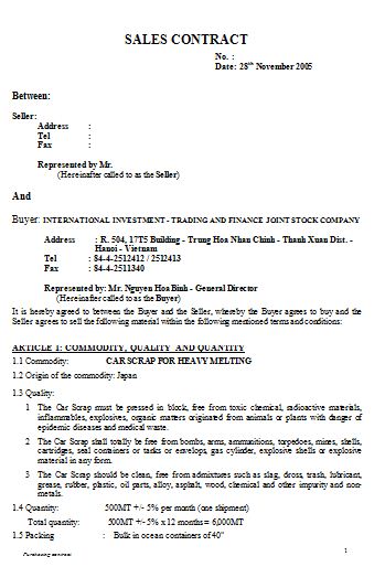 sales agreement contract template