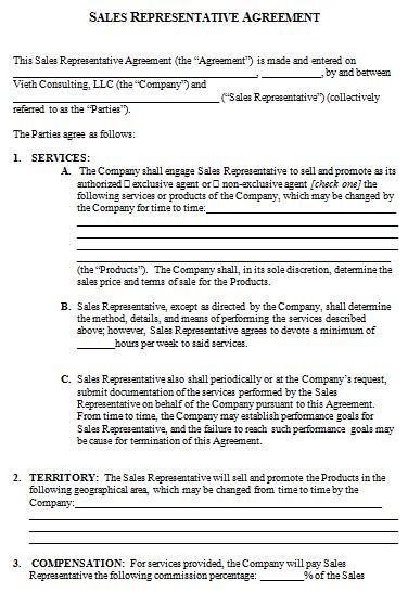 sales representative contract agreement template