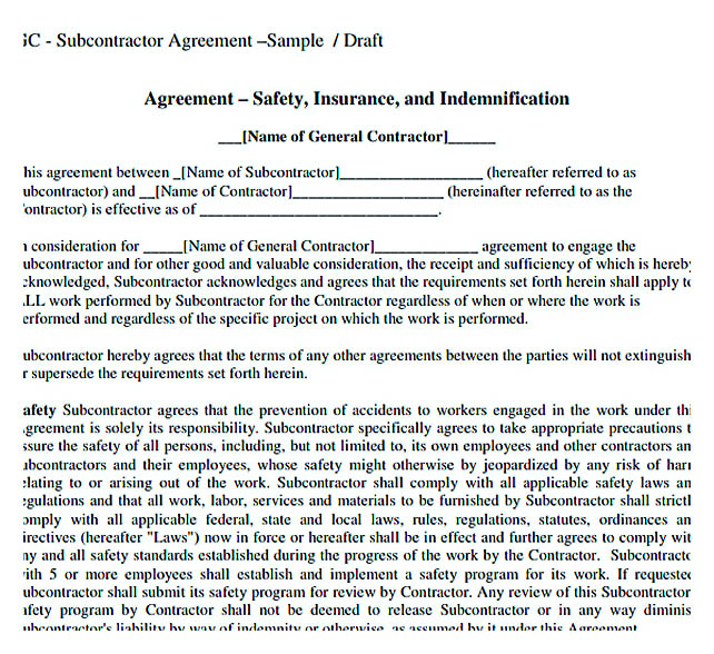 simple subcontractor agreement template