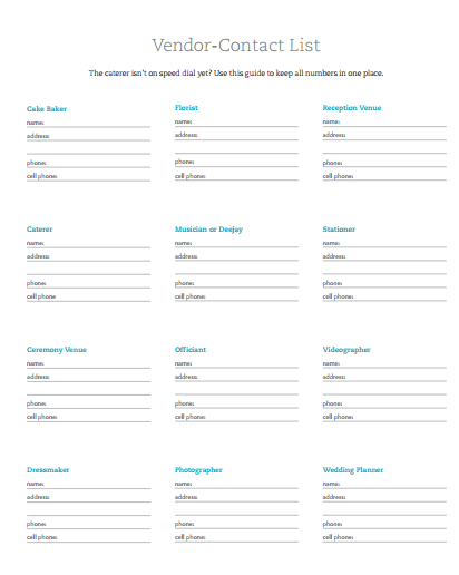 vendor contact list template
