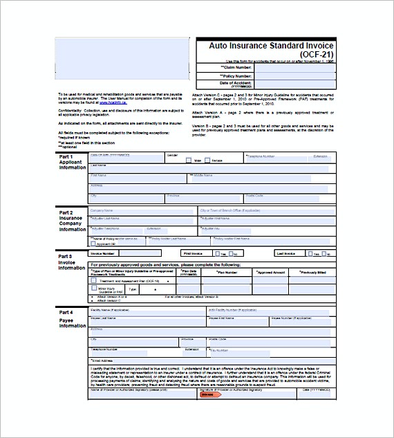 Auto Insurance Standard Invoice