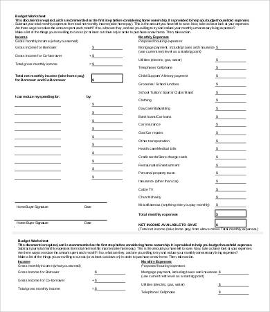 Blank Home Budget Worksheet