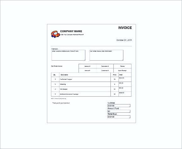 Car rent Receipt templates