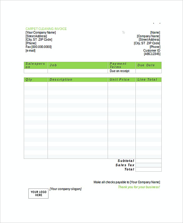 Carpet Cleaning Service Invoice templatess