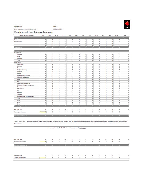 Cash Flow Forecast Template Excel