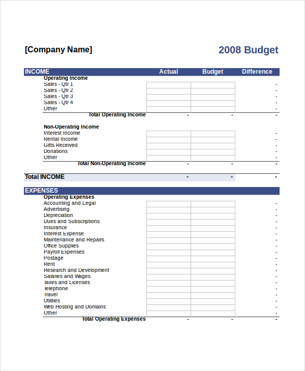 Company Budget Template Free