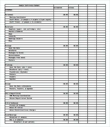 Conference Budget Spreadsheet