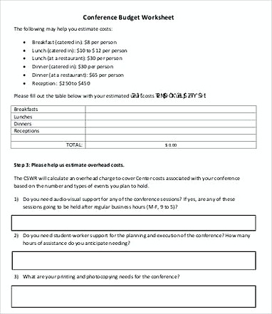 Conference Budget Worksheet