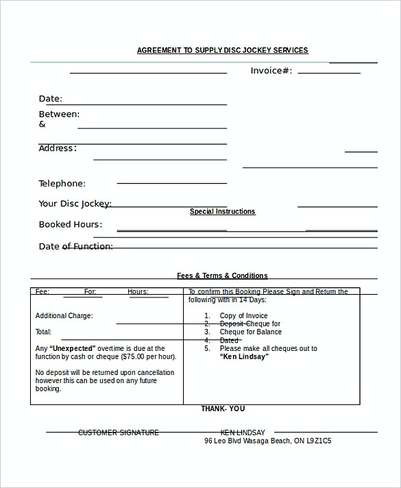 Dj Agreement Invoice templates