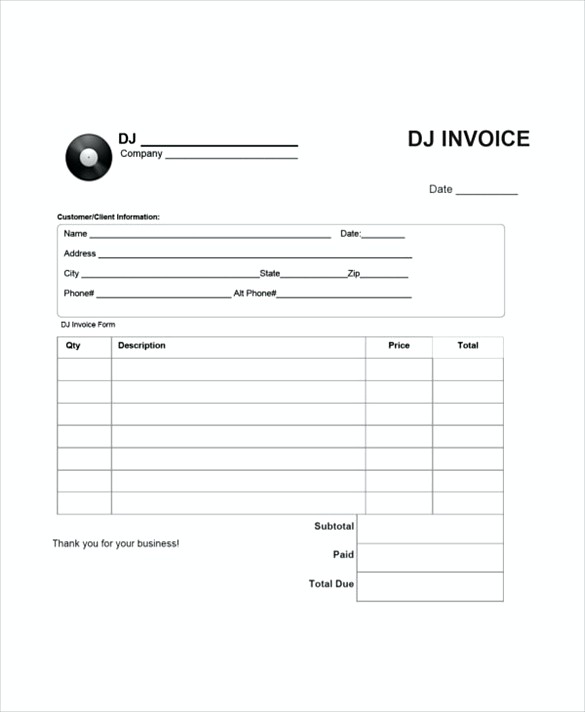 Dj Service Invoice templates