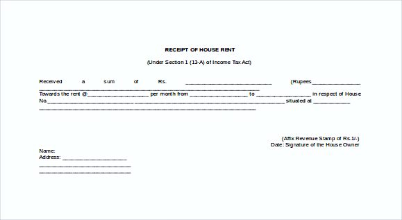 Doc Format Receipt Of House Rent Free templates