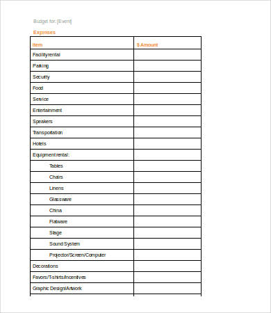 Event Budget Template Word