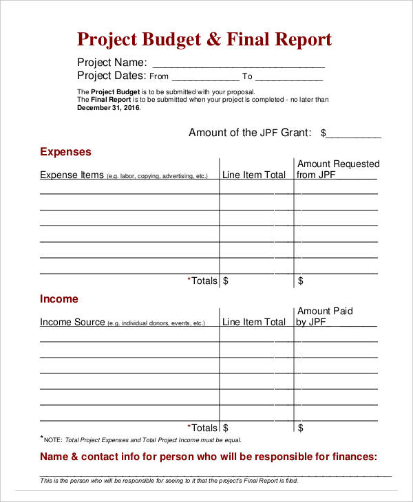Final Project Budget Report