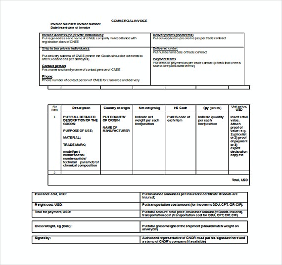 Free Word Format Commercial Invoice templates