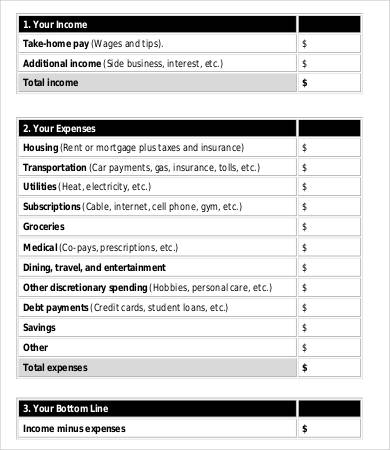 Home Budget Worksheet