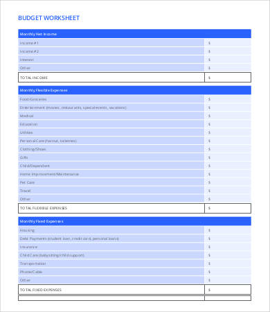 Home Improvement Budget Worksheet