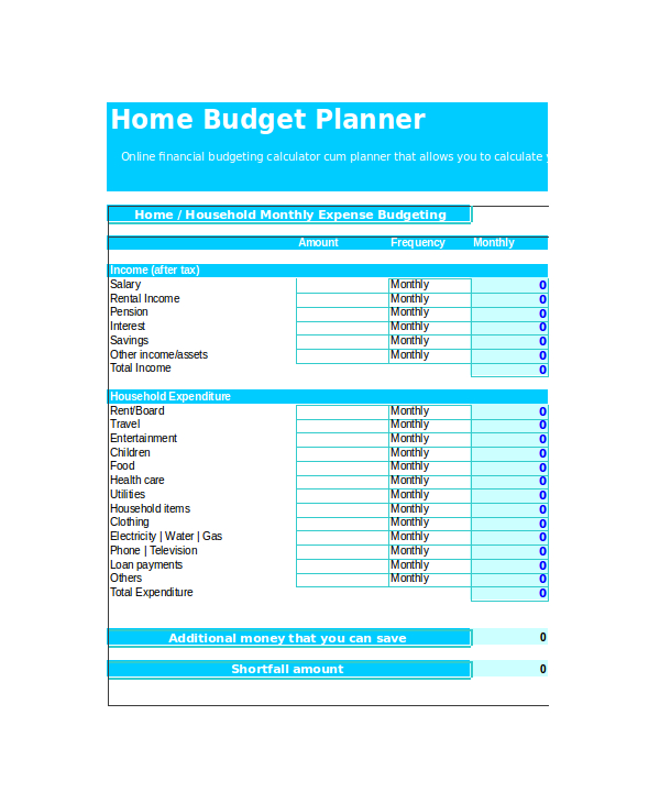 Home Monthly Budget Template