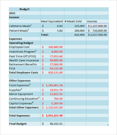 Hospital Department Budget Template