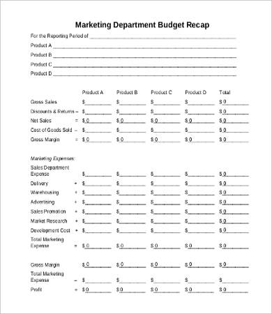Marketing Department Budget Template