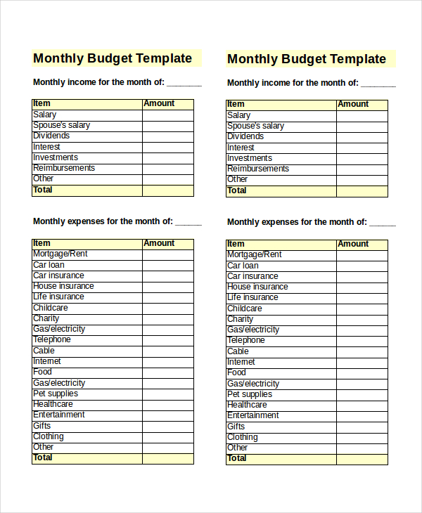Monthly Budget Template