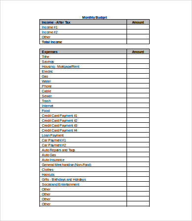 Monthly Budget Template Word