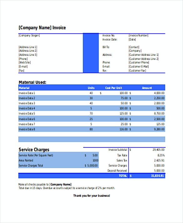 Painting Company Invoice templates