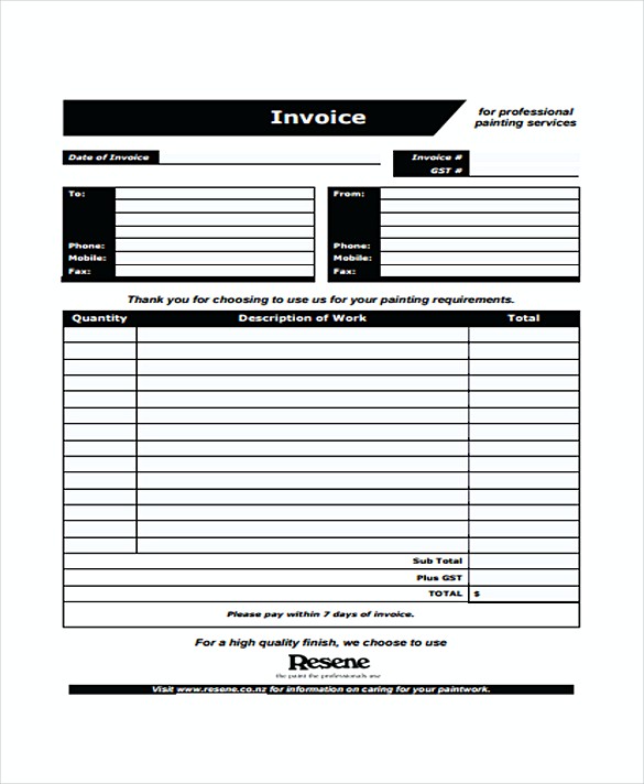 Painting Service Invoice templates