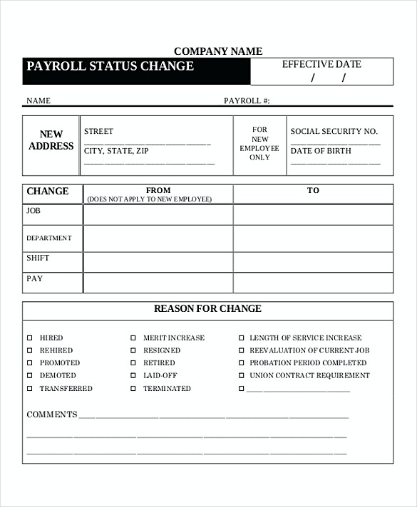 Payroll Change Forms templates