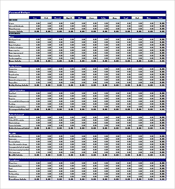 Personal Budget Excel Template