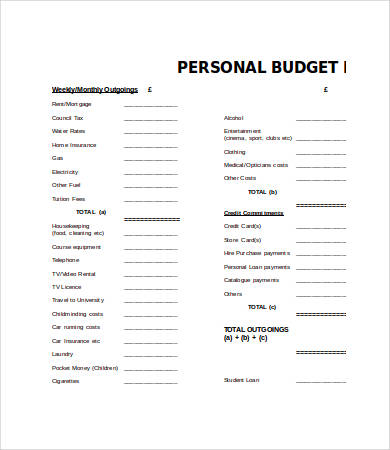 Personal Budget Template Word