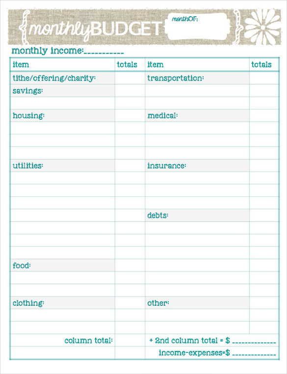 Printable Budget Planner Template