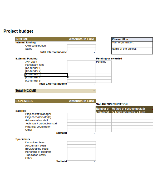 Project Budget Template Free