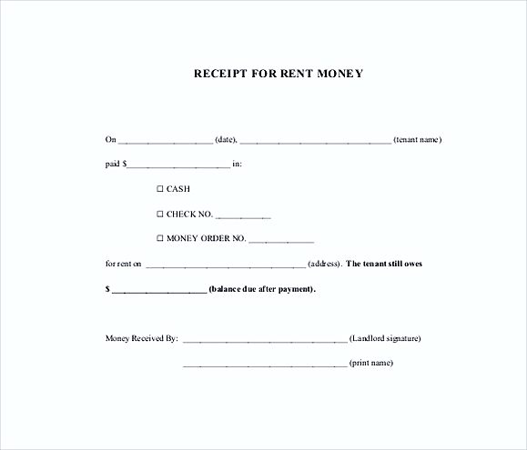 RECEIPT FOR RENT MONEY
