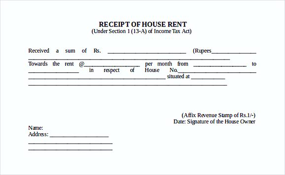 Receipt Of House Rent Free Doc Format templates
