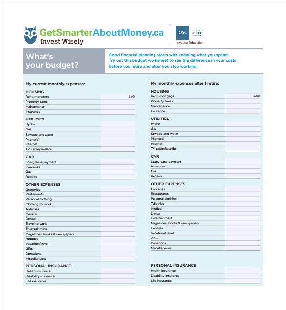 Retirement Budget Spreadsheet Template Free