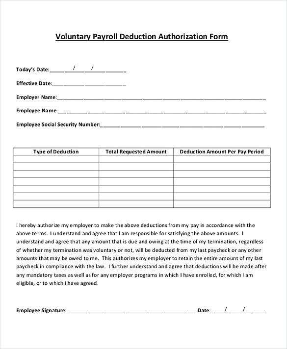 Sample Payroll For Voluntary Deduction