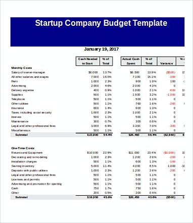 Startup Company Budget Template