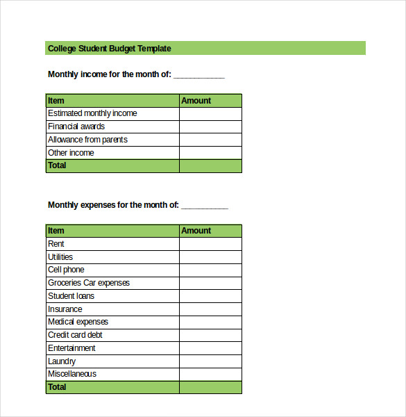 Student Budget Template