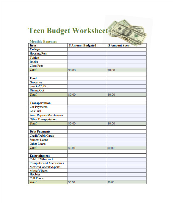Teen Budget Spreadsheet Free Template