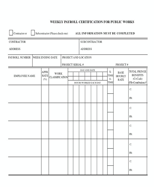 Weekly Payroll Certification for Public Works