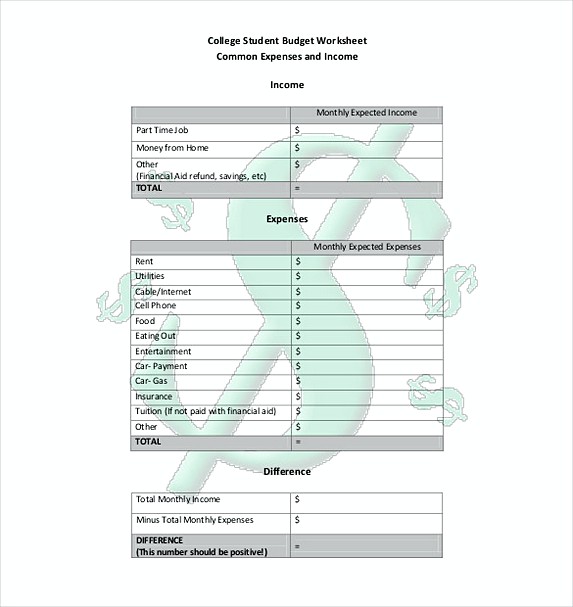 college budget worksheet