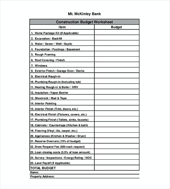 commercial construction budget template