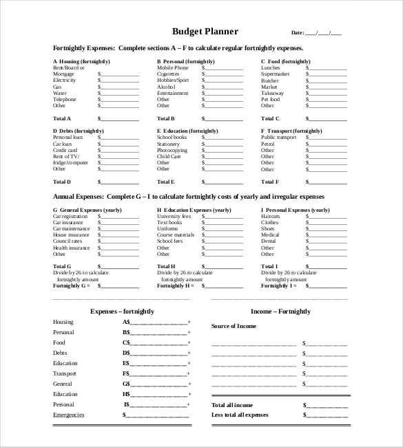 personal budget planning template
