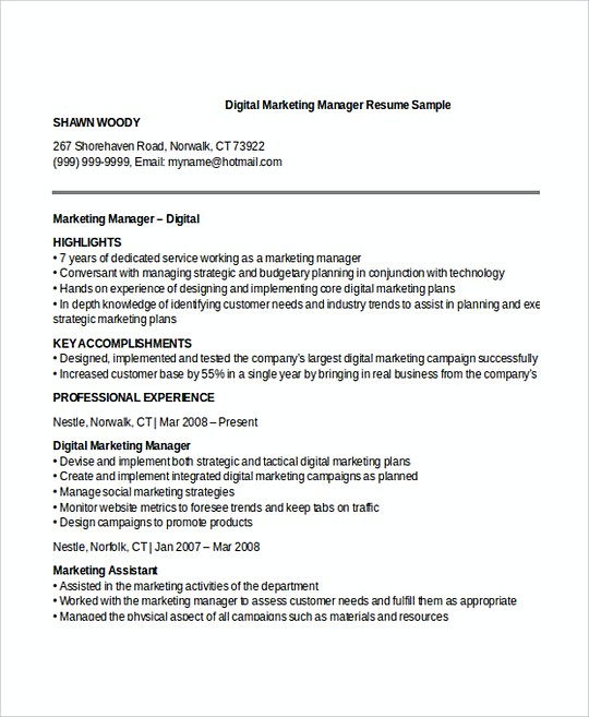 Digital Marketing Manager resume template